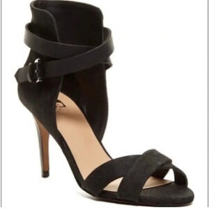 Joe's Jeans Marcy Sandal black denim
wrap around Leather straps Women’s size 6.5